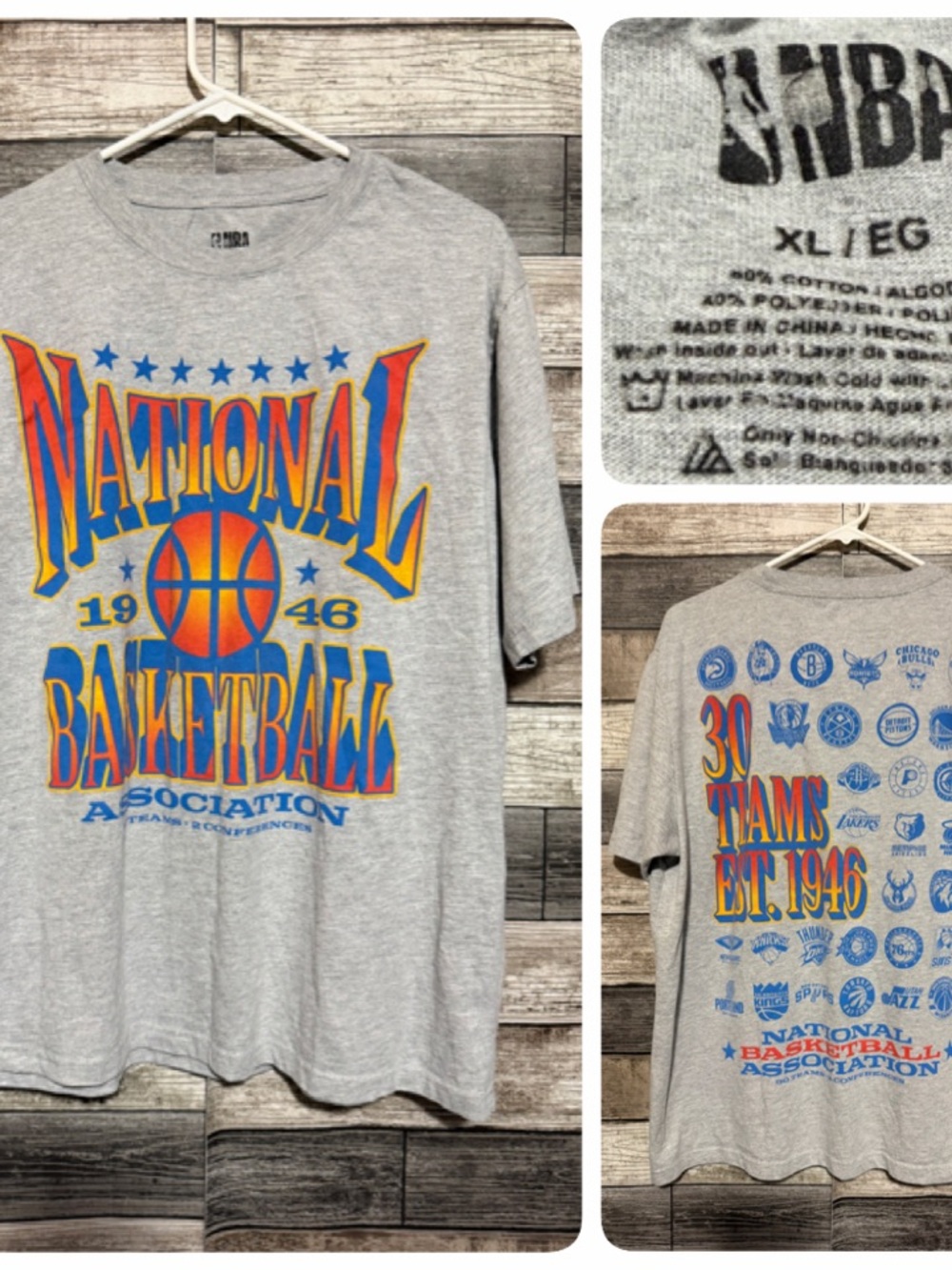 NBA T Shirt 30 Teams 2 Conferences Men’s XL Gray Graphic Tee